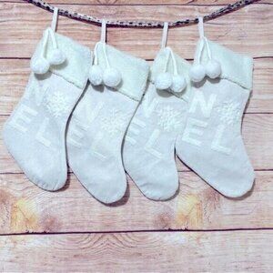 Pack of 4 Christmas Stocking White 18 in Noel with Soft Pom Poms‎ Fur Cuff